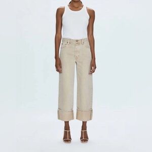 Pistola Ryder High Rise Cuffed Straight Jean in Oat, Size 24